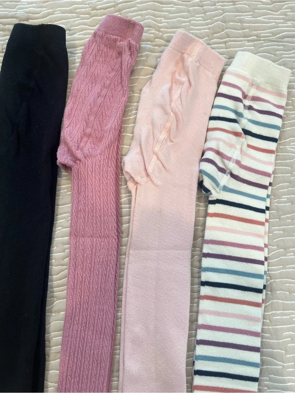 Ruffle Butts Ribbed & Striped Girls' Leggings Tights Black, Mauve, Blush & Cream
